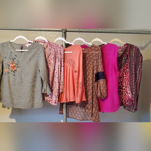 Lot Of 6 Pink Solid & Floral Boho Women's Tops Blouses Bundle Size Small - Picture 1 of 8